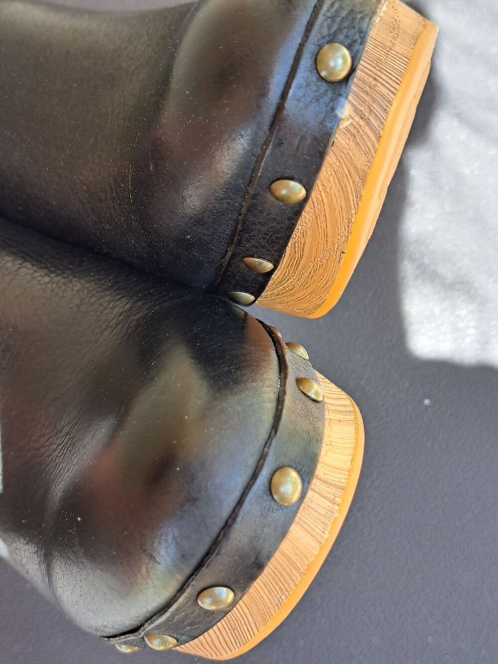 Kork-Ease Sudbury Black Leather Clogs 7 Wooden Block Heels Studded Slip-On Mules - Picture 9 of 11